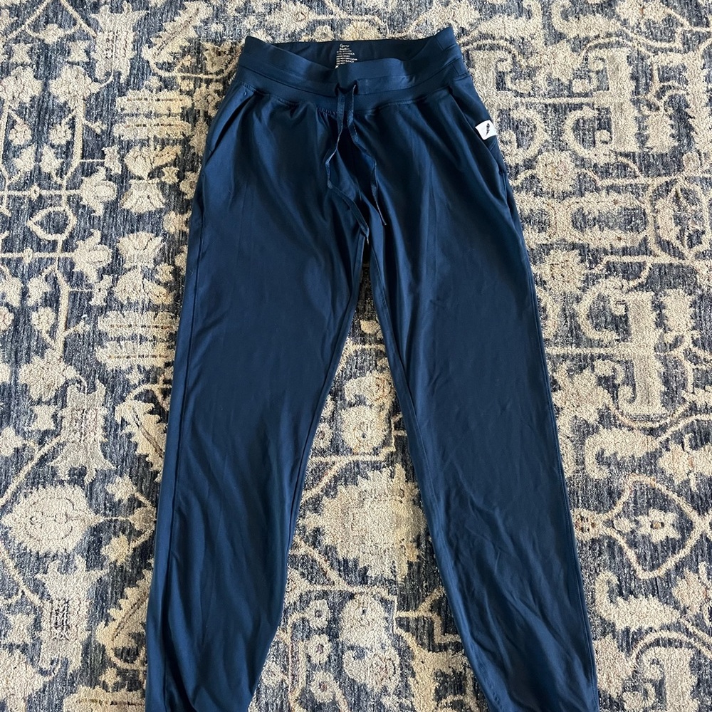 Blue Track Pants with Elastic Waistband and Tapered Fit